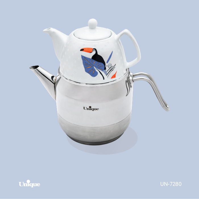 کتری و قوری استیل برند یونیک Unique کد 7280 ظرفیت 2.5 لیتری