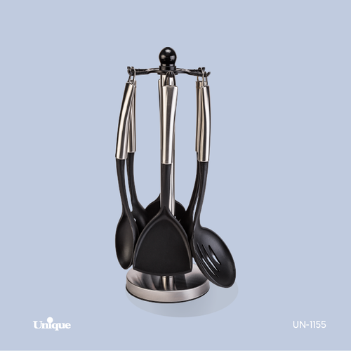 ست کفگیر و ملاقه 7 پارچه برند یونیک Unique کد 1155 دسته استیل