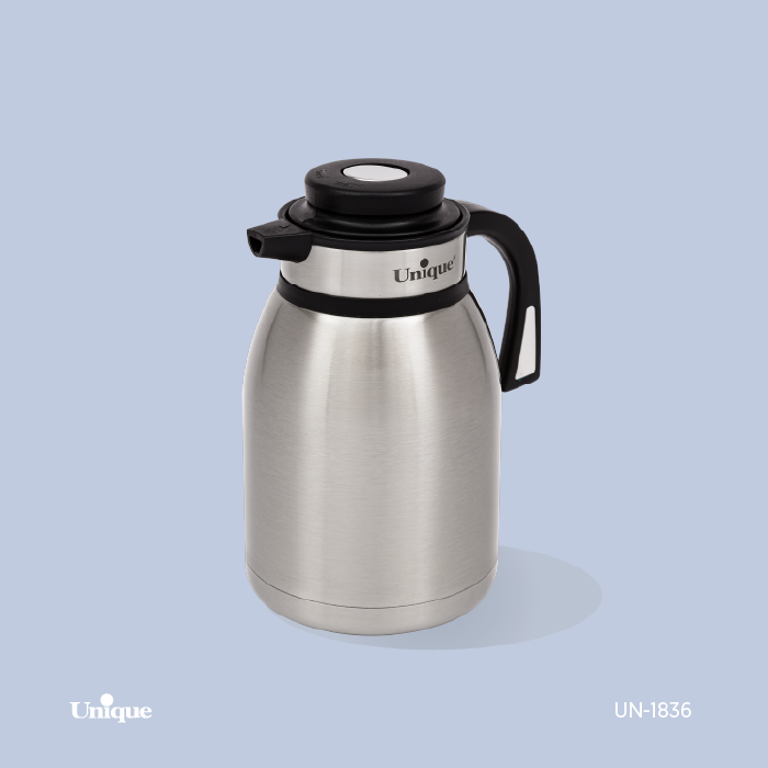فلاکس استیل 1.5 لیتری بدون شیشه برند یونیک Unique کد UN-1836 مدل دکمه وسط