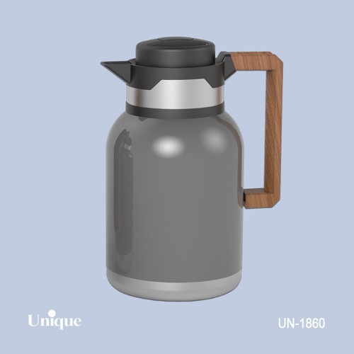 فلاکس استیل 2 لیتری بدون شیشه برند یونیک Unique کد UN-1860 دسته طرح چوب