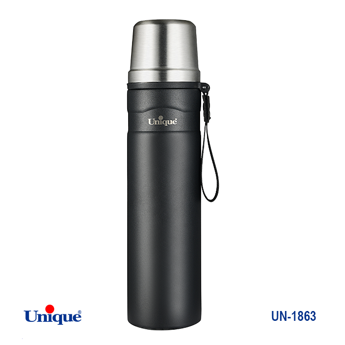 فلاکس استیل 0.8 لیتری بدون شیشه برند یونیک Unique کد UN-1863 مدل قلمی کوهستانی
