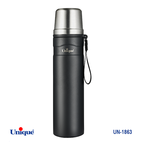 فلاکس استیل 0.8 لیتری بدون شیشه برند یونیک Unique کد UN-1863 مدل قلمی کوهستانی