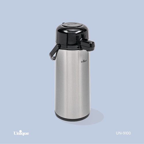 فلاکس 2.5 لیتر بدنه استیل برند یونیک Unique کد UN-9100 پمپی شیشه دار