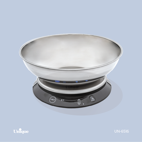 ترازوی آشپزخانه 5 کیلویی برند یونیک Unique کد UN-6516 کاسه استیل