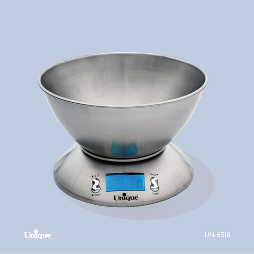 ترازوی آشپزخانه 5 کیلویی برند یونیک Unique کد UN-6518 کاسه استیل