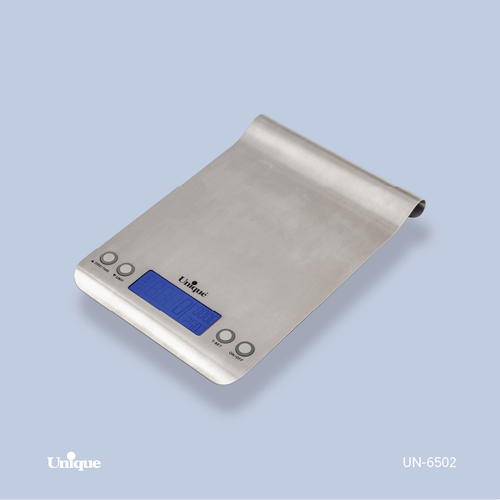 ترازوی آشپزخانه 5 کیلویی برند یونیک Unique کد UN-6502 مستطیل استیل