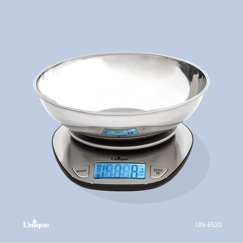 ترازوی آشپزخانه 5 کیلویی برند یونیک Unique کد UN-6520 کاسه استیل