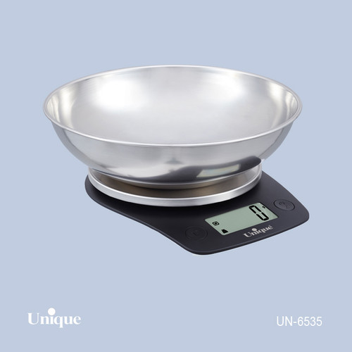 ترازوی آشپزخانه 5 کیلویی برند یونیک Unique کد UN-6535 کاسه استیل