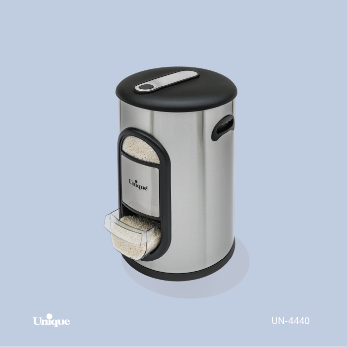 سطل برنج 10 کیلویی برند یونیک Unique کد UN-4440 پیمانه دار جنس استیل