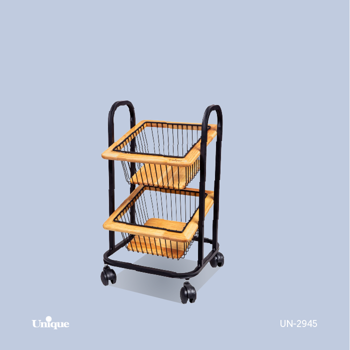 سبد سیب زمینی و پیاز 2 طبقه برند یونیک Unique کد UN-2945  پایه چرخ دار