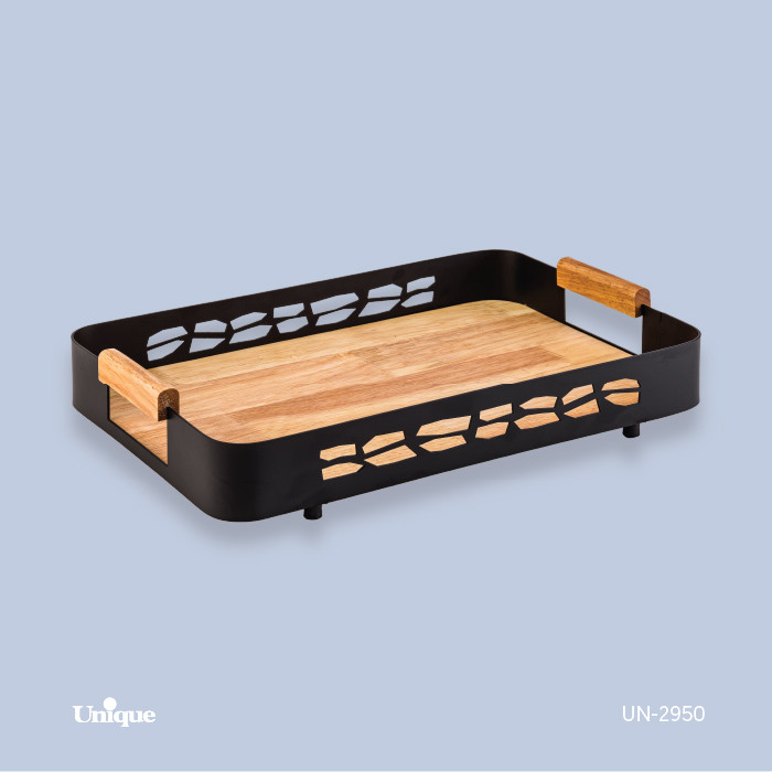 سینی کنگره دار برند یونیک Unique کد UN-2950 جنس فلزی چوبی