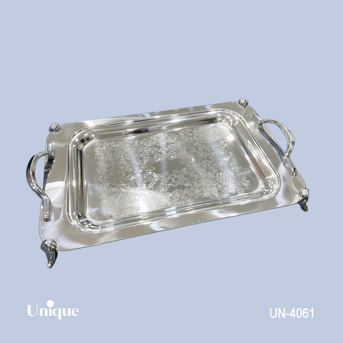 سینی استیل براق سایز بزرگ برند یونیک Unique کد UN-4061 مدل پایه دار