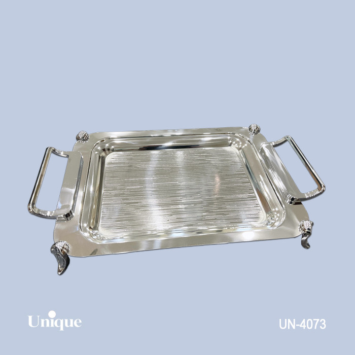 سینی استیل براق سایز کوچک برند یونیک Unique کد UN-4073 مدل پایه دار