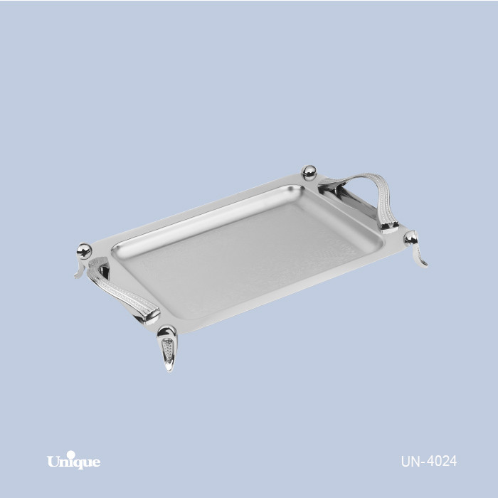 سینی استیل براق سایز کوچک برند یونیک Unique کد UN-4024 مدل پایه دار