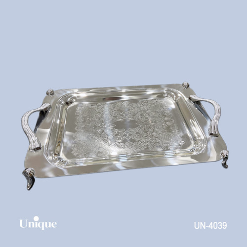 سینی استیل براق سایز بزرگ برند یونیک Unique کد UN-4039 مدل پایه دار
