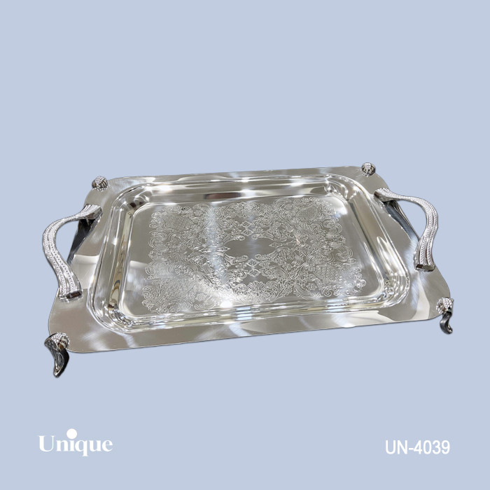 سینی استیل براق سایز بزرگ برند یونیک Unique کد UN-4039 مدل پایه دار