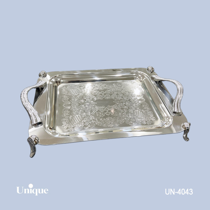 سینی استیل براق سایز کوچک برند یونیک Unique کد UN-4043 مدل پایه دار