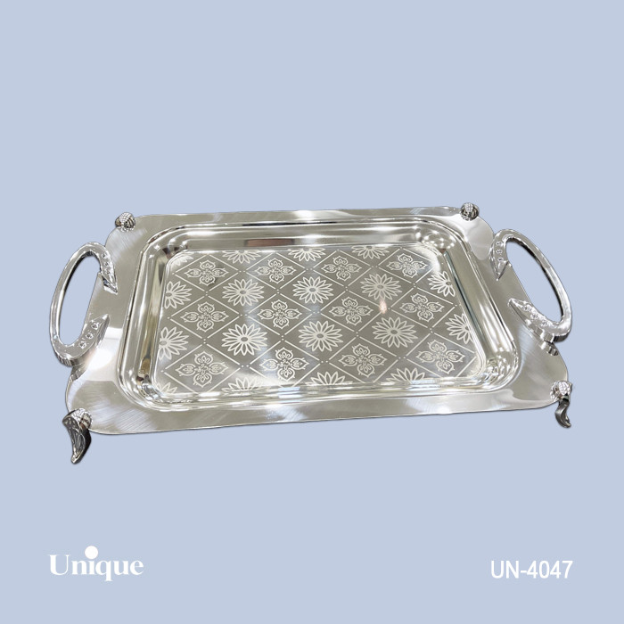 سینی استیل براق سایز بزرگ برند یونیک Unique کد UN-4047 مدل پایه دار