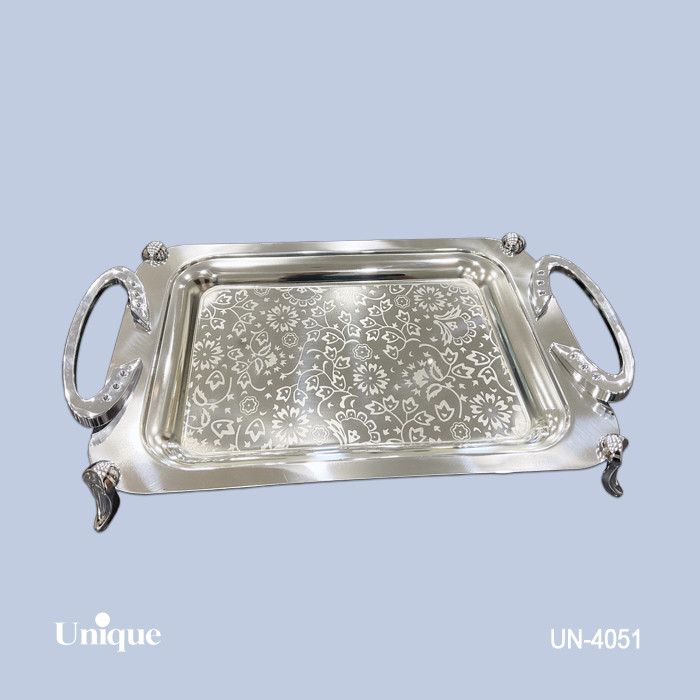 سینی استیل براق سایز کوچک برند یونیک Unique کد UN-4051 مدل پایه دار