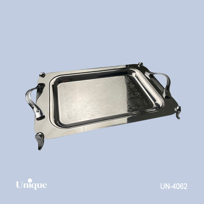 سینی استیل براق سایز بزرگ برند یونیک Unique کد UN-4062 مدل پایه دار