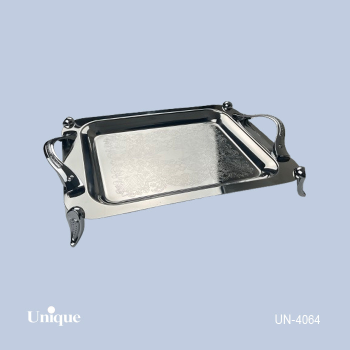 سینی استیل براق سایز کوچک برند یونیک Unique کد UN-4064 مدل پایه دار