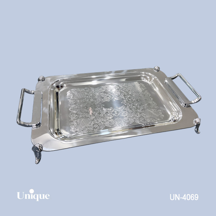 سینی استیل براق سایز بزرگ برند یونیک Unique کد UN-4069 مدل پایه دار