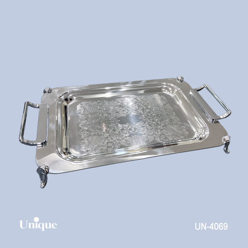سینی استیل براق سایز بزرگ برند یونیک Unique کد UN-4069 مدل پایه دار