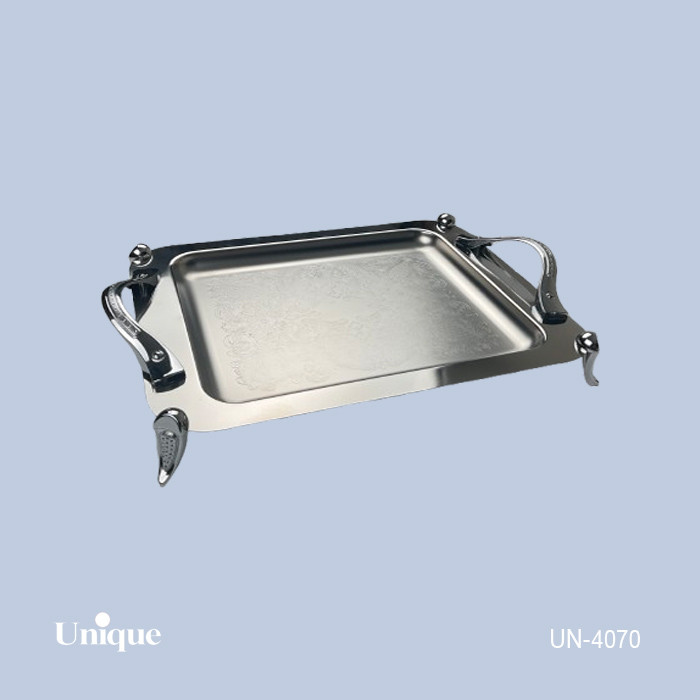 سینی استیل سایز کوچک برند یونیک Unique کد UN-4070 مدل پایه دار