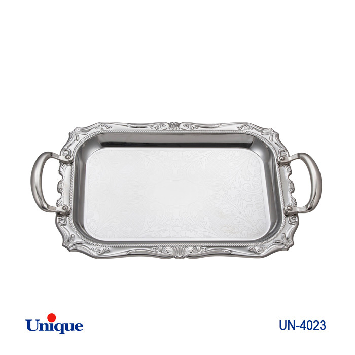 سینی استیل لبه مات سایز کوچک برند یونیک Unique کد UN-4023 مدل بدون پایه ضخامت ورق 1 میل