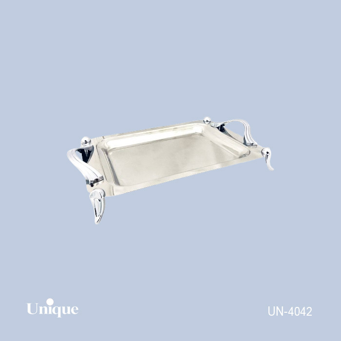 سینی استیل براق سایز کوچک برند یونیک Unique کد UN-4042 مدل پایه دار