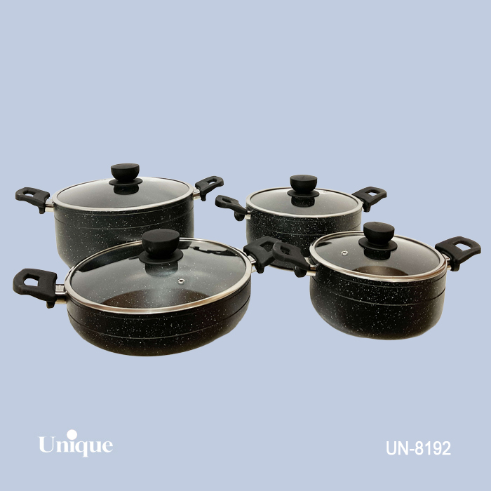 سرویس قابلمه 8 پارچه برند یونیک Unique کد UN-8192 مشکی گرانیت