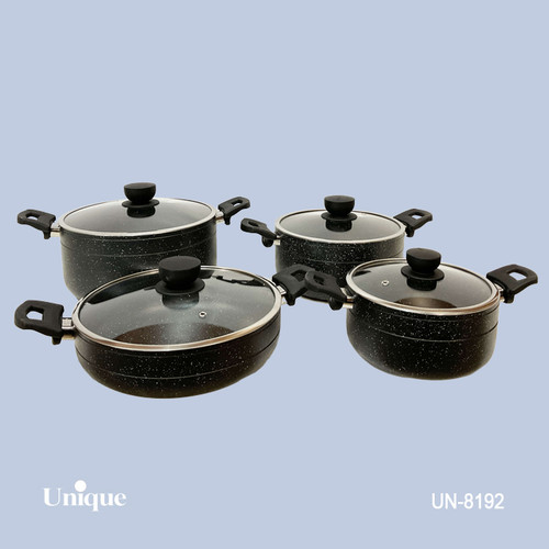 سرویس قابلمه 8 پارچه برند یونیک Unique کد UN-8192 مشکی گرانیت