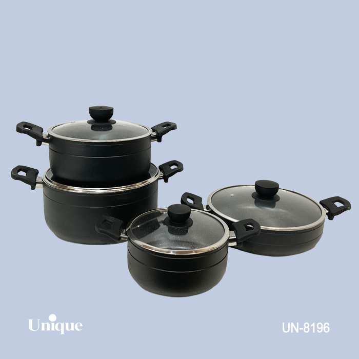 سرویس قابلمه 8 پارچه برند یونیک Unique کد UN-8196  مشکی گرانیتی