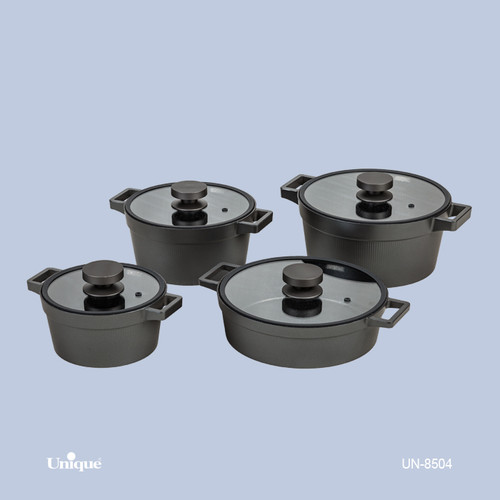 سرویس قابلمه 8 پارچه برند یونیک Unique کد UN-8504 مدل دیاموند سیلیکونی رنگ طوسی گرانیتی