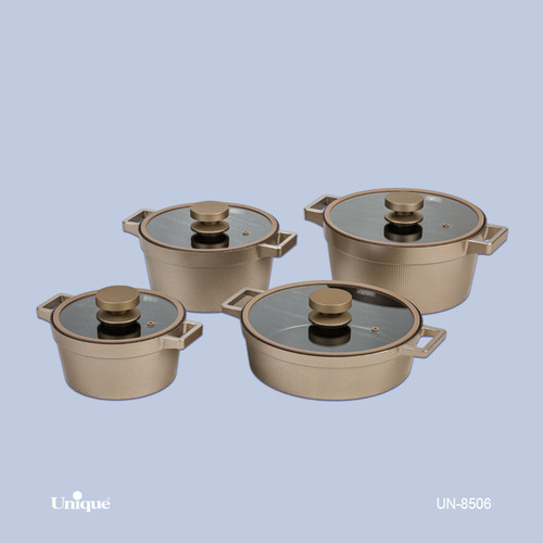 سرویس قابلمه 8 پارچه برند یونیک Unique کد UN-8506 مدل دیاموند سیلیکونی رنگ بژ گرانیتی