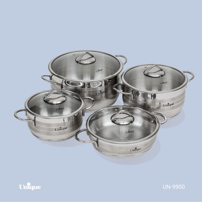 سرویس قابلمه 8 پارچه برند یونیک Unique کد UN-9900 جنس استیل