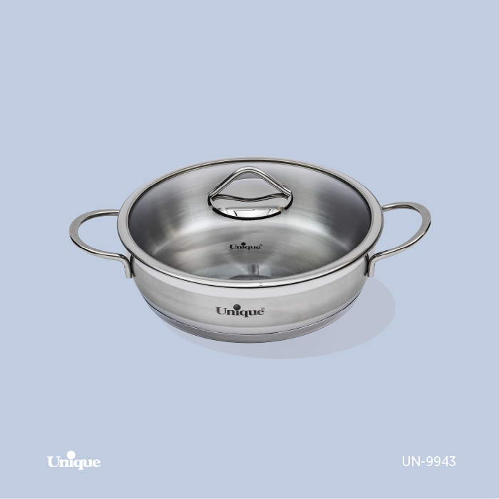 تابه تک استیل سایز 24 برند یونیک Unique کد UN-9943 درب دار کفی چدنی
