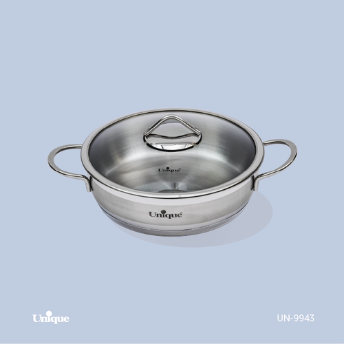 تابه تک استیل سایز 24 برند یونیک Unique کد UN-9943 درب دار کفی چدنی