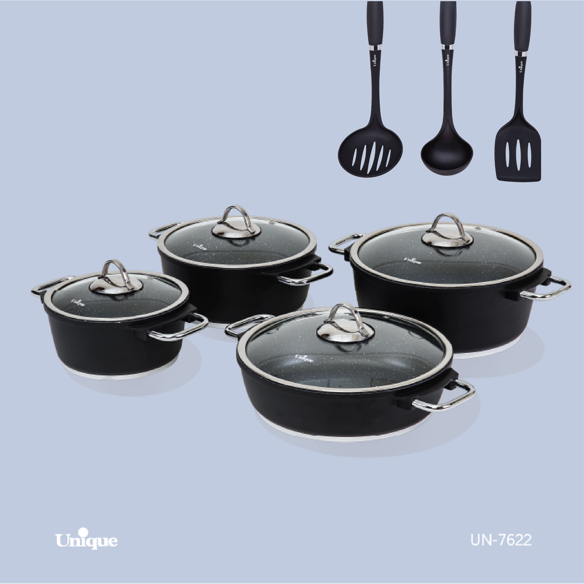 سرویس قابلمه 11 پارچه برند یونیک Unique کد UN-7622 مدل مونیخ مشکی