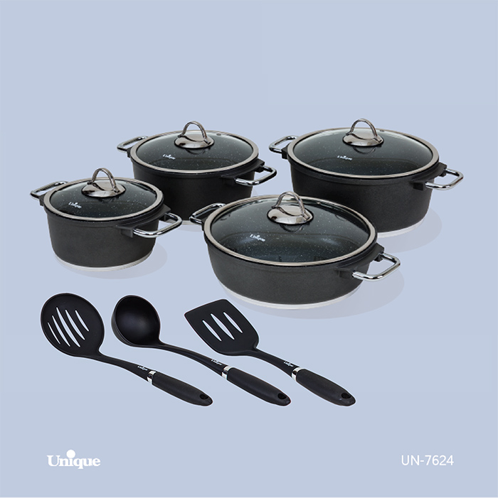 سرویس قابلمه 11 پارچه برند یونیک Unique کد UN-7624 مدل مونیخ رنگ طوسی