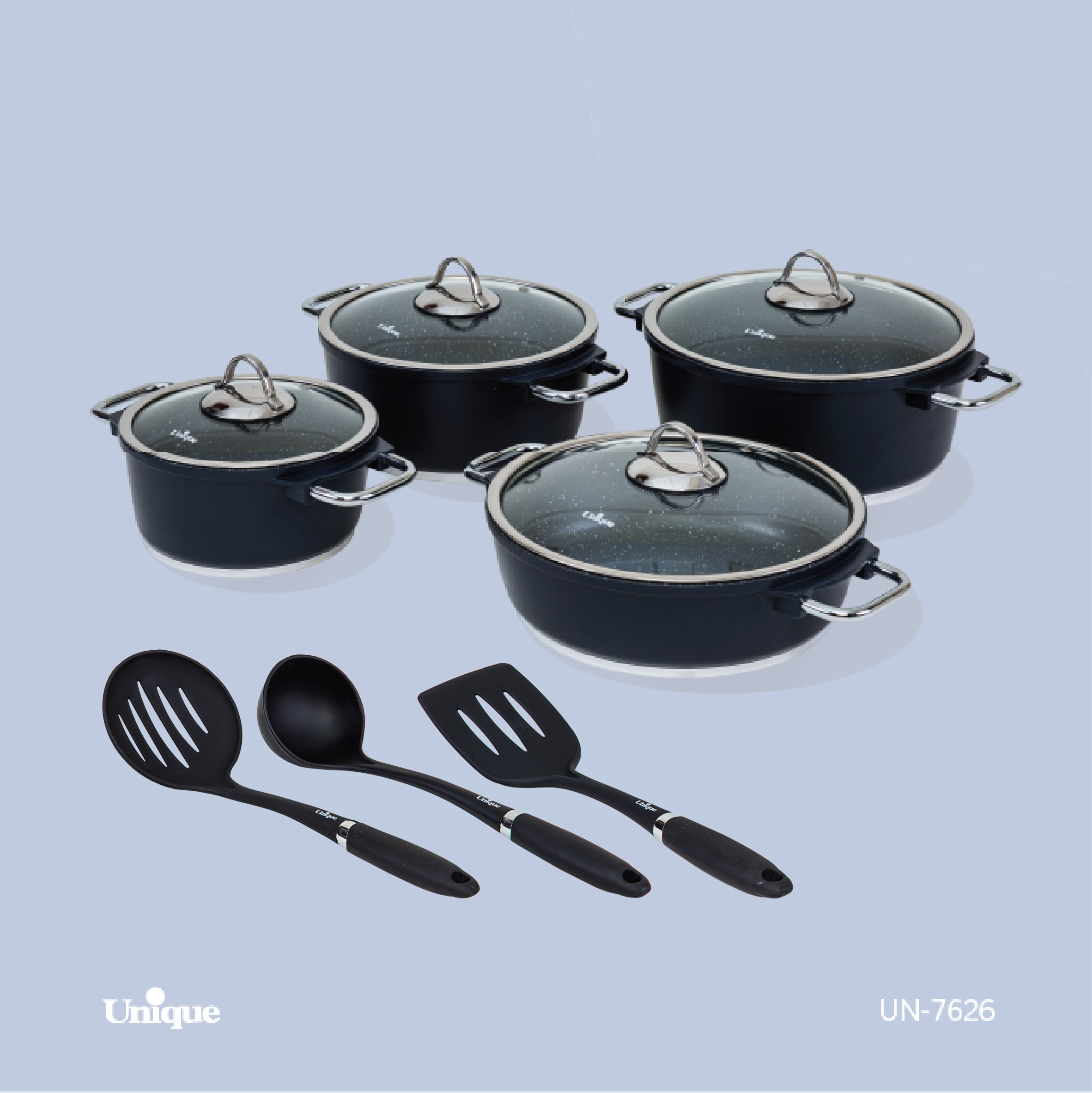 سرویس قابلمه 11 پارچه برند یونیک Unique کد UN-7626 مدل مونیخ رنگ سرمه ای
