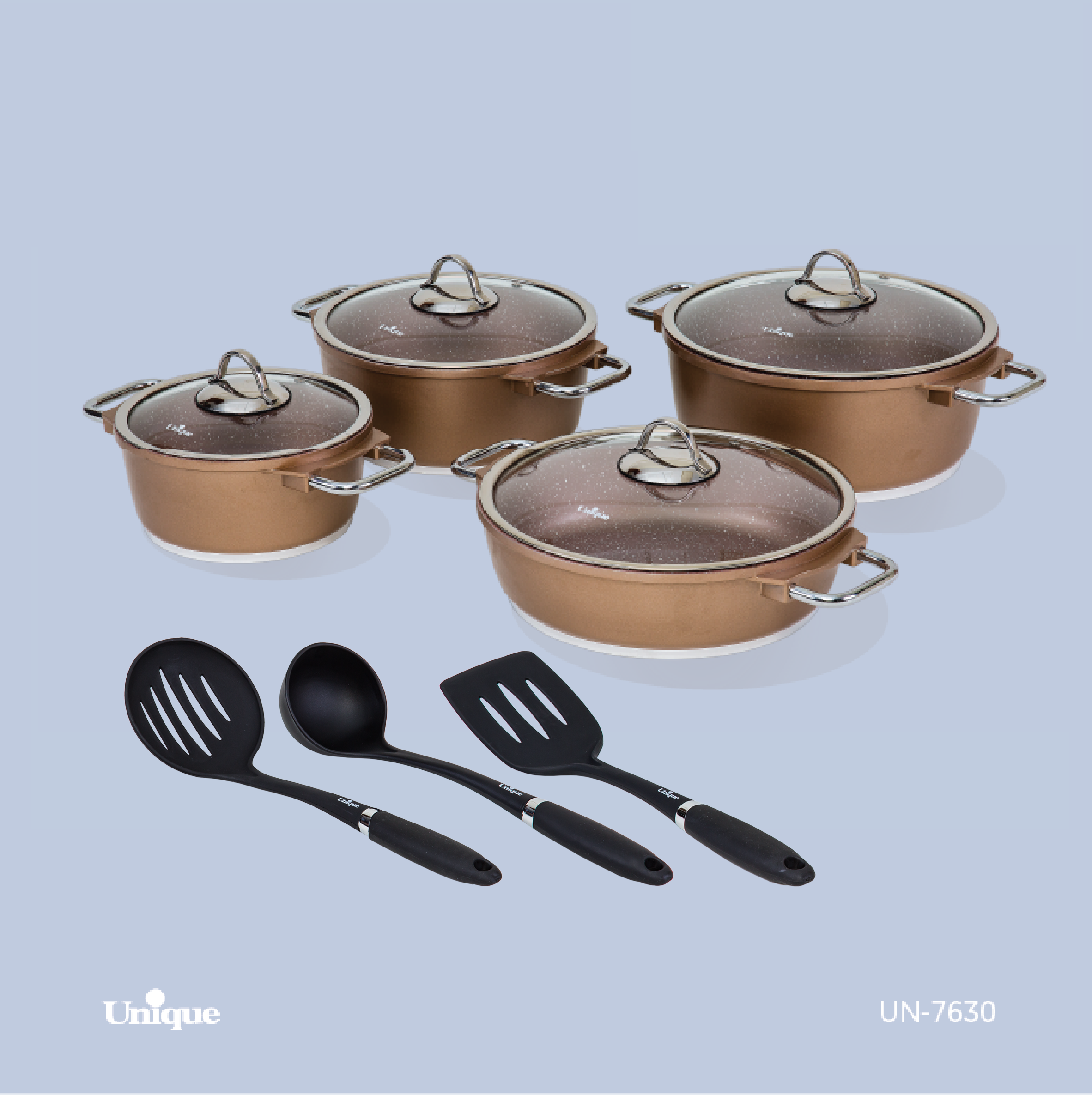 سرویس قابلمه 11 پارچه برند یونیک Unique کد UN-7630 مدل مونیخ رنگ طلایی