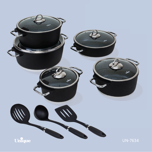 سرویس قابلمه 13 پارچه برند یونیک Unique کد UN-7634 مدل مونیخ رنگ مشکی