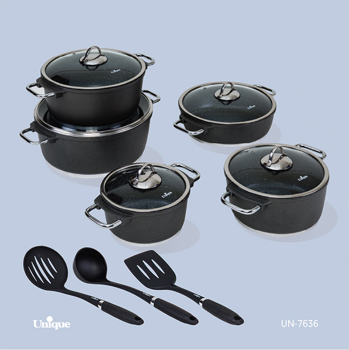 سرویس قابلمه 13 پارچه برند یونیک Unique کد UN-7636 مدل مونیخ رنگ طوسی