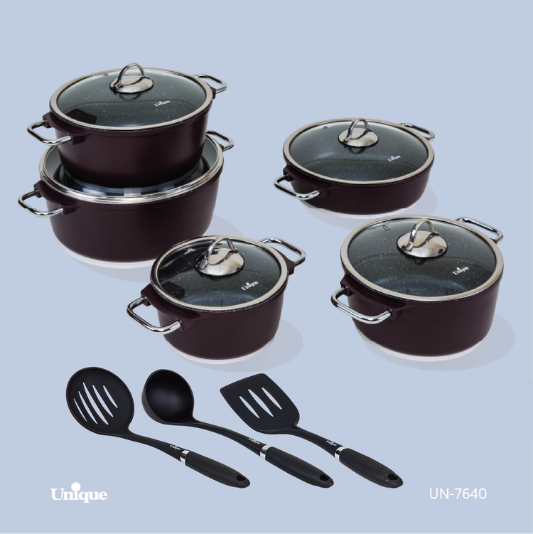 سرویس قابلمه 13 پارچه برند یونیک Unique کد UN-7640 مدل مونیخ رنگ زرشکی