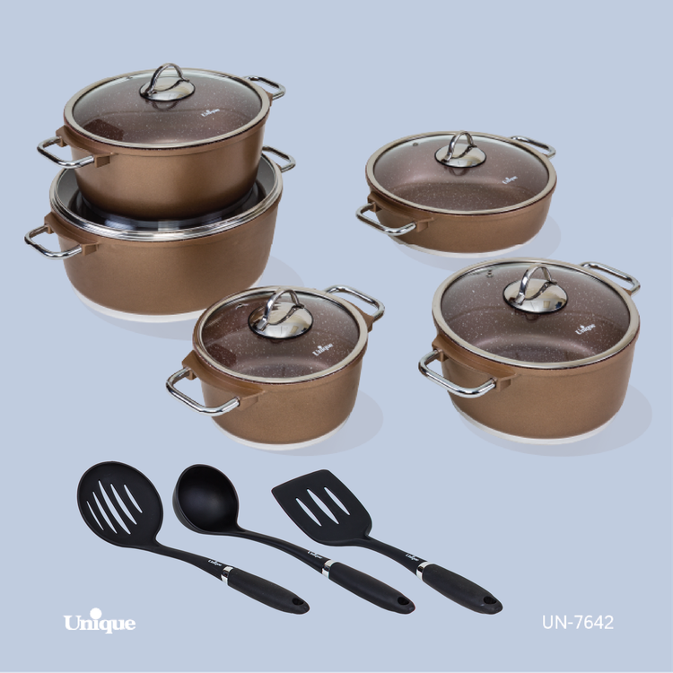 سرویس قابلمه 13 پارچه برند یونیک Unique کد UN-7642 مدل مونیخ رنگ طلایی