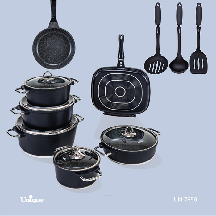 سرویس قابلمه 16 پارچه برند یونیک Unique کد UN-7650 مدل مونیخ رنگ سرمه ای