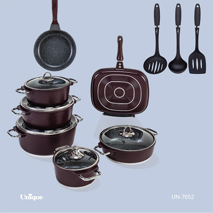 سرویس قابلمه 16 پارچه برند یونیک Unique کد UN-7652 مدل مونیخ رنگ زرشکی