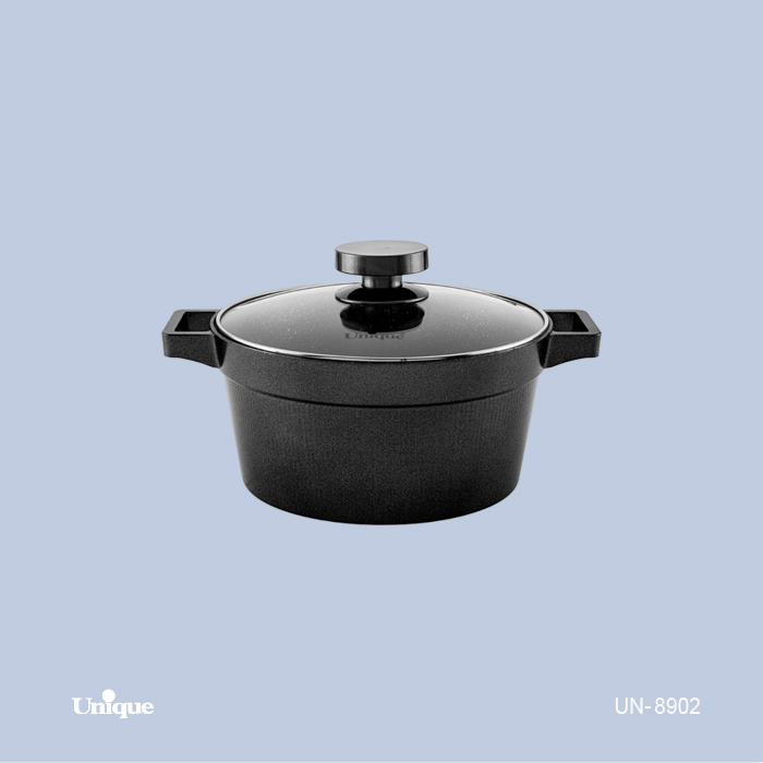 قابلمه تک سایز 16 برند یونیک Unique کد UN-8902 مدل دیاموند چدنی گرانیتی رنگ مشکی