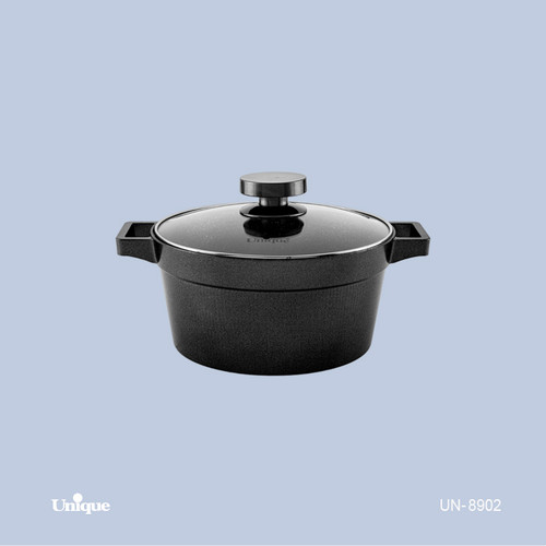 قابلمه تک سایز 16 برند یونیک Unique کد UN-8902 مدل دیاموند چدنی گرانیتی رنگ مشکی